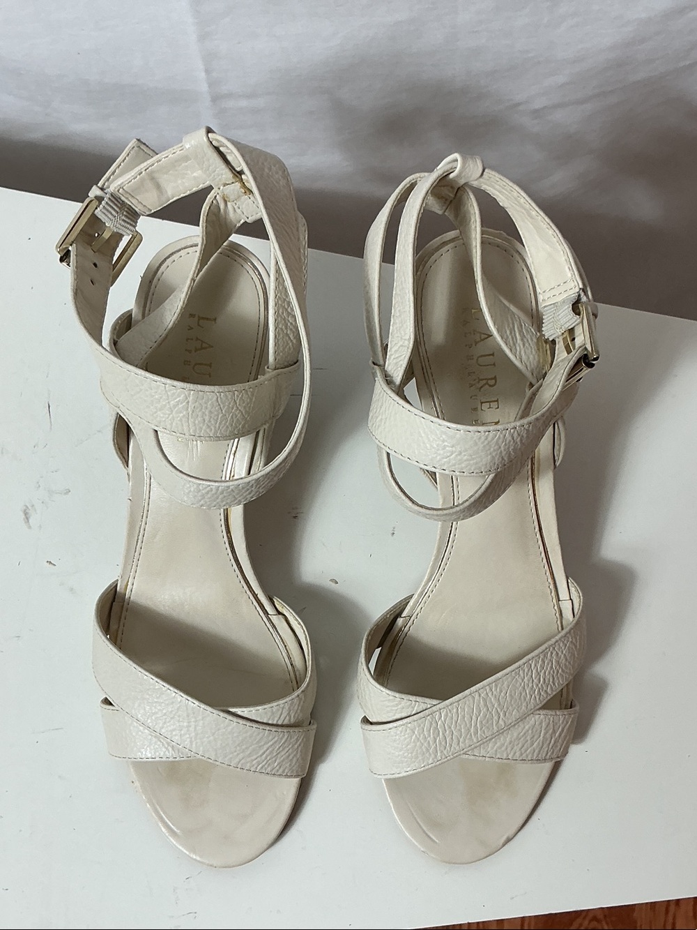 Ralph Lauren Cream Leather Strappy Heeled Sandals